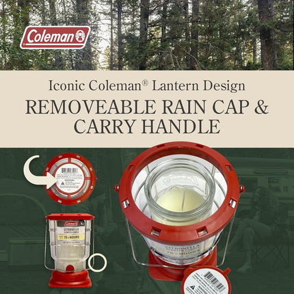 Linterna de vela Coleman para exteriores de más de 70 horas - Diseño clásico, fácil de transportar y colgar, tiempo de combustión prolongado - Esencial para camping, picnics y ambiente de patio - 6.7 oz, Rojo