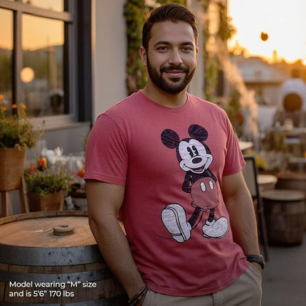 Disney Men's Full Size Mickey Mouse Distressed Look T-Shirt, Red HTR, S