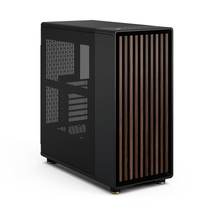 Fractal Design North Charcoal Black - Wood Walnut front - Mesh side panels - Two 140mm Aspect PWM fans included - Type C USB - ATX Airflow Mid Tower PC Gaming Case