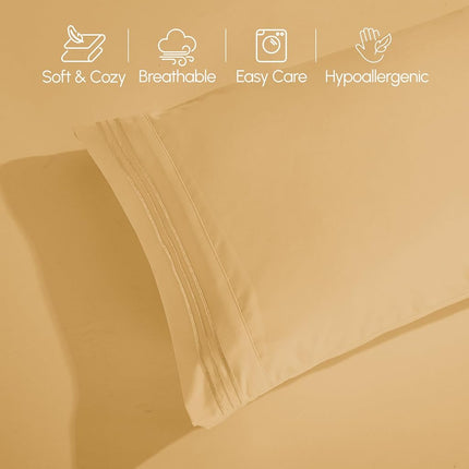 Elegant Comfort Luxurious 1500 Premium Hotel Quality Microfiber Three Line Embroidered Softest 4-Piece Bed Sheet Set, Wrinkle and Fade Resistant, Full, Camel-Gold