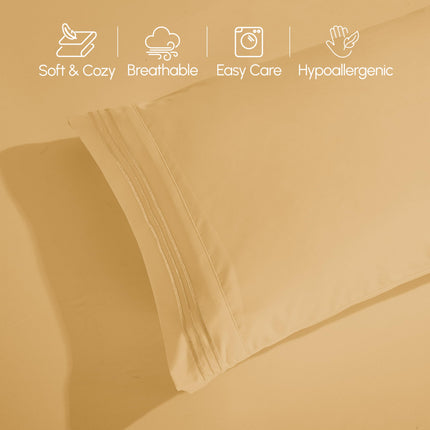 Elegant Comfort Luxurious 1500 Premium Hotel Quality Microfiber 4-Piece Sheet Set, 18-24 Inches Deep - Extra Deep Pocket Sheets - Ultra Soft 4PC Deep Pocket Sheets, King, Camel-Gold