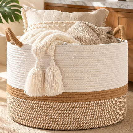 KAKAMAY Large Blanket Basket (20"x13"),Woven Baske