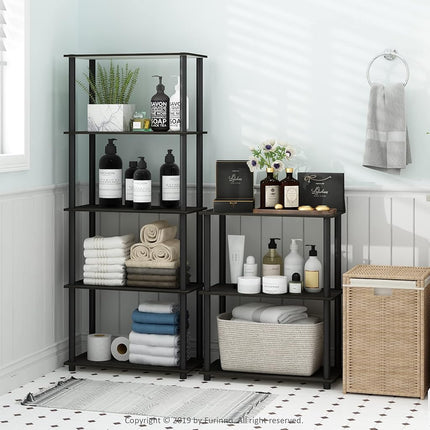 Furinno TURN-N-TUBE Storage Shelves, 4-Tier Toolless Book Shelf, Corner Shelf, Toolless Open Shelves, for Organization and Storage, Living Room, Garage, Home Office, Espresso