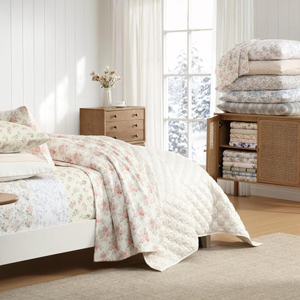 Laura Ashley Home - Twin Sheets, Cotton Flannel Bedding Set, Brushed for Extra Softness & Comfort (Black Faye Toile, Twin)
