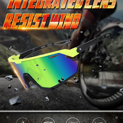 BIRCEN Sunglasses for Baseball Running Cycling : Wrap-around Sport Glasses, E-green Frame Green Lens