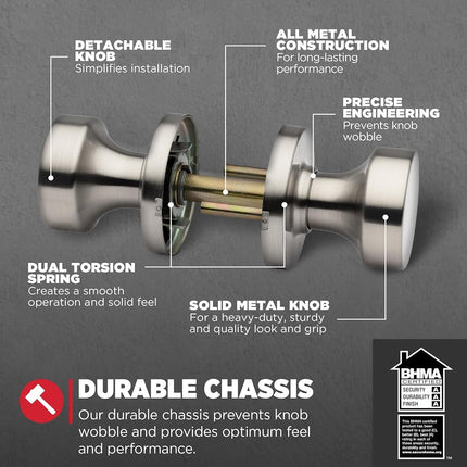 Kwikset 97200-890 Pismo Hallway/Closet Door Knob, Satin Nickel