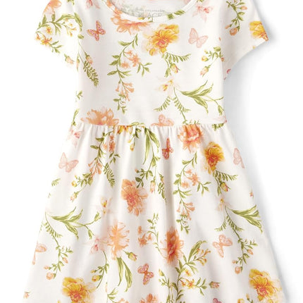 The Children's Place Baby One Size and Toddler Girls Short Sleeve Casual Dresses, White Floral, 12-18 Months