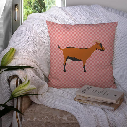 Caroline's Treasures BB7888PW1414 Oberhasli Goat Pink Check Fabric Decorative Pillow Machine Washable, Indoor Outdoor Decorative Pillow for Couch, Bed or Patio, 14Hx14W