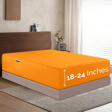 Elegant Comfort 1500 Premium Hotel Quality 18-24 Inches Deep - Extra Deep Pocket Single Fitted Sheet for High Mattress, Luxury and Softest, Smart Pocket - Wrinkle Free, California King, Orange