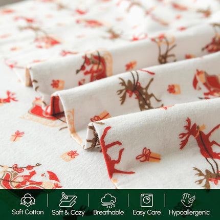 Elegant Comfort Ultra Soft 4-Piece 100% Turkish Cotton Flannel Sheet Set - Holiday Christmas Flannel Sheets, Warm and Cozy Anti-Pill Premium Quality, Deep Pocket Fitted Sheet- Twin XL, Santa Sleigh