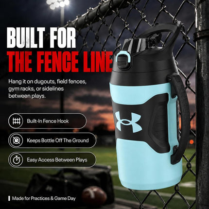 Under Armour Half Gallon Water Bottle Insulated, 64oz Insulated Water Bottle with Handle, Sports Water Jug, Fence Hook, Leak Resistant, for Baseball, Football & More