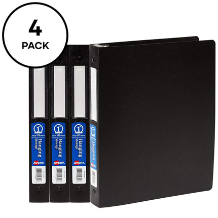 Avery Hanging Storage Flexible 3 Ring Binders, 1" Round Rings, 175-Sheet Capacity, Black, 4 Pack (17708)