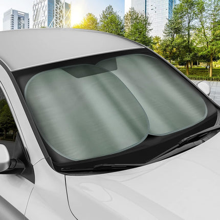 BDK 2PC Metallic Charcoal Gray Car Window Sun Shade Auto Shade for Windshield Visor, Block UV Reflect Heat to Keep Your Car SUV Truck, 31.75" x 28.75"