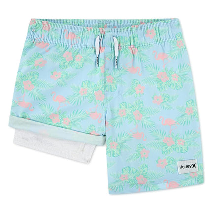 Bermudas de natación Hurley Flamingo Pull On, Azul Hielo/Múltiple, 5