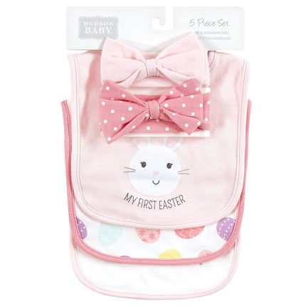 Hudson Baby Bavoir unisexe en coton et bandeau ou bonnet pour bébé, Joyeuses Pâques, Taille unique