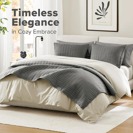 Comfort Spaces All Season, Lightweight, Coverlet Bedspread Bedding, Matching Shams, Polyester, Microfiber, Poly fill, Charcoal Grey, Quilt King/Cal King(104"x90")
