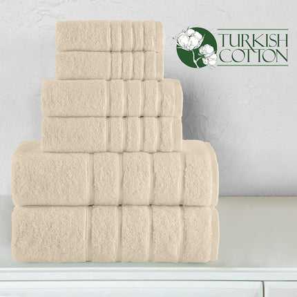 Elegant Comfort 4 Lines Viscose Stripe 6-Piece Premium Towel Set - 100% Turkish Cotton High Absorbent Luxury Bathroom Towels – Includes 2 Washcloths, 2 Hand Towels and 2 Bath Towels Set, Ivory