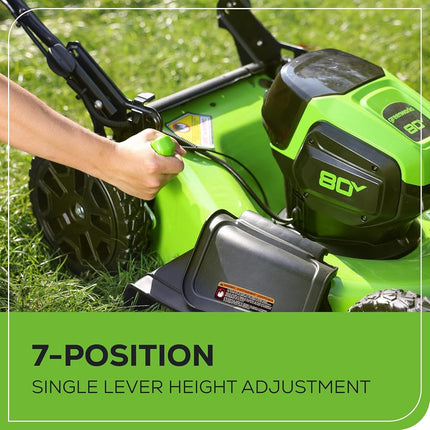 Greenworks 80V 21� Brushless (Push) Cordless Electric Lawn Mower + (500 CFM) Axial Leaf Blower + 13� String Trimmer (75+ Compatible Tools), (2) 2.0Ah Batteries and 30 Minute Rapid Charger