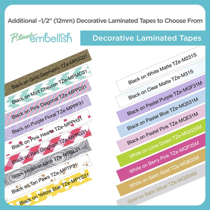 Brother P-touch Embellish Black Print on Matte White Tape TZEM231S – ~½” Wide x 13.1’ Long for use with P-touch Embellish Ribbon & Tape Printer, TZE-M231S