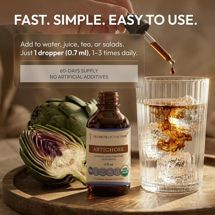 Secrets of the Tribe Artichoke USDA Organic | Alcohol-Free Extract, High-Potency Herbal Drops | Made from 100% Certified Organic Artichoke (Cynara scolymus) Dried Leaf 4 oz