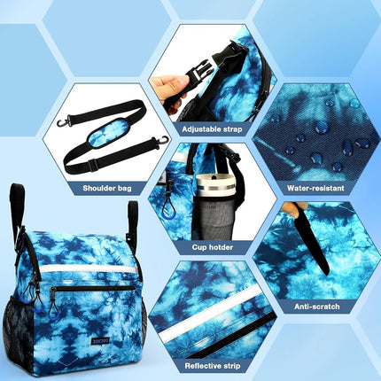 ZHCHG Wheelchair Bags, Wheelchair Backpack with Cup Holder, Wheelchair Bags to Hang on Back, Electric Wheel Chair Accessories, Large Storage Bag for Walker Rollator (Cyan)