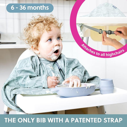BIBaDO Long Sleeve Waterproof Baby Bib, Dino Roar, 6–36 Months