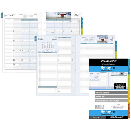 AT-A-GLANCE 2027 Planner Refill Daily & Monthly, 5.5" x 8.5", Desk Size 4, Two Page Per Day Refill, 7-Ring Loose-Leaf, Zenscapes (281-225-27)