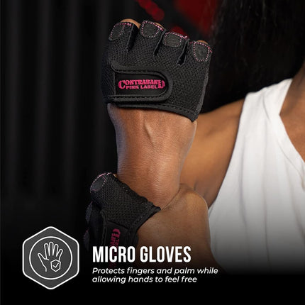 Contraband Pink Label 5537 Womens Micro Weight Lifting Gloves w/Grip-Lock Silicone Padding (Pair) - Minimalist Half Gloves - Apple Watch Friendly (Black, Small)