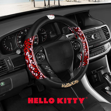 Sanrio Hello Kitty Bows Car Steering Wheel Cover, Universal Fit Cute Car Accessories for Women Styli