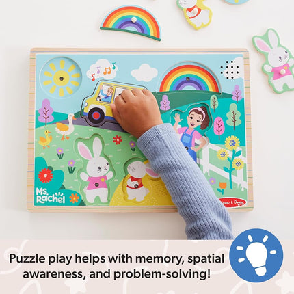 Melissa & Doug® Ms. Rachel™ Wooden Song Peg Puzzle, 6-Piece with Full Songs, Toddler Toys for Boys and Girls Ages 2-5+ Years - FSC-Certified