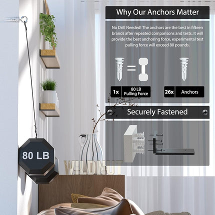 Heavy Duty Shelf Brackets 4 Inch (1/5") Thick, 6 Pack Floating Hidden Brackets, Rustic Industrial with Modern Iron Finish