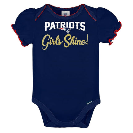 NFL New England Patriots Girls 20183 Pack Bodysuit, Pink, 6-12 Months