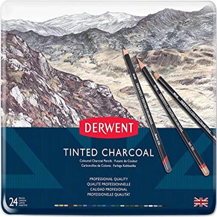 Derwent Tinted Charcoal Drawing Pencils, Drawing & Writing, Set Of 24, Watersoluble, Ideal For Blending & Smudging, Professional Quality, 2301691