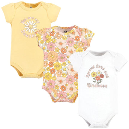 Hudson Baby Unisex Baby Cotton Bodysuits, Peace Love Flowers, Newborn, Peace Love Flowers, Newborn