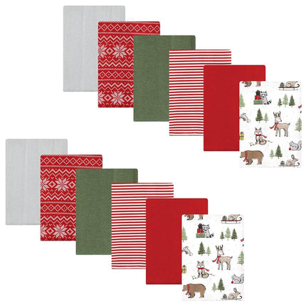 Lot de lingettes Hudson Baby en flanelle de coton unisexe pour bébé, Forêt de Noël, Taille unique