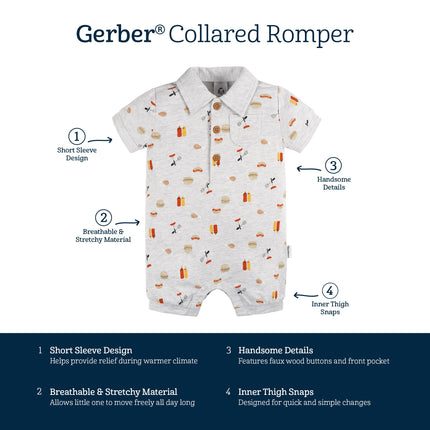 Gerber Baby Boys Cotton Polo Romper, Barbeque, 3-6 Months