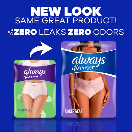 Always Discreet Adult Incontinence & Postpartum Underwear for Women, Classic Cut, Size Extra-Large, Maximum Absorbency, Disposable, 26 Count
