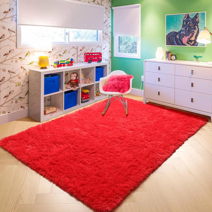 Amdrebio Red Rugs - 6x9 Fuzzy Furry Livin' Room Rug, Kids' Room Christmas Decor