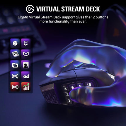 Corsair SCIMITAR ELITE WIRELESS SE MMO PC Gaming Mouse – 33,000 DPI, 16 Programmable Buttons, Key Slider, Elgato Virtual Stream Deck, 1,000Hz Polling, Up to 150-Hour Battery – Gunmetal