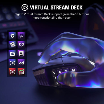 Corsair SCIMITAR ELITE WIRELESS SE MMO PC Gaming Mouse – 33,000 DPI, 16 Programmable Buttons, Key Slider, Elgato Virtual Stream Deck, 1,000Hz Polling, Up to 150-Hour Battery – Gunmetal
