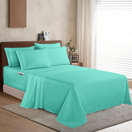 Elegant Comfort Soft 1500 Thread Count 4 Piece Bed Sheets Set 18-24 Inch Extra Deep Pocket Smart Storage Pockets Wrinkle Free Twin/Twin XL Sheets (Paradise Teal)
