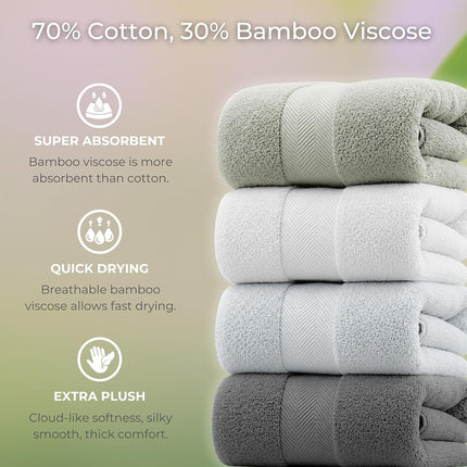 Natureva Bamboo Bath Towels, Set of 6 | Super Absorbent, Quick Dry, Extra Plush | Bamboo Viscose & Zero-Twist Cotton | Thick & Soft Blend | 700 GSM Luxury Shower Bathroom Towel | Colour Chalk