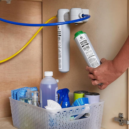 GE FQK2J Under Sink Water Filter Replacement | Dual Flow | Reduces Sediment, Rust & Other Impurities from Water | Replace Every 6 Months for Best Results | 2 Water Filters Light Gray