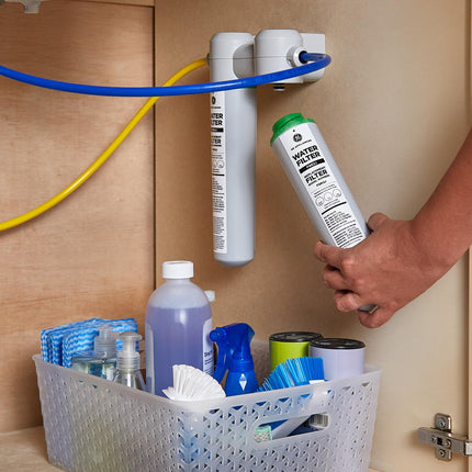 GE FQK2J Under Sink Water Filter Replacement | Dual Flow | Reduces Sediment, Rust & Other Impurities from Water | Replace Every 6 Months for Best Results | 2 Water Filters Light Gray