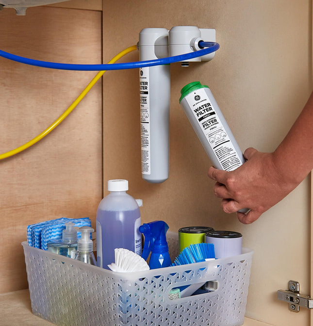 GE FQK2J Under Sink Water Filter Replacement | Dual Flow | Reduces Sediment, Rust & Other Impurities from Water | Replace Every 6 Months for Best Results | 2 Water Filters Light Gray