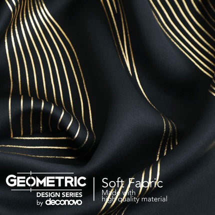 Deconovo Foil Golden Printed Wave Striped Solid Blackout Curtains Room Darkening Noise Reduction Grommet Window Curtain for Bedroom 52x95 Inch Set of 2 Dark Grey