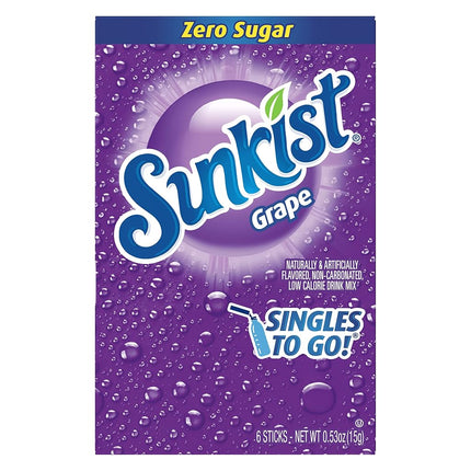Sunkist Grape Zero Sugar Singles To Go Drink Mix Packets - Pack of 6 Boxes