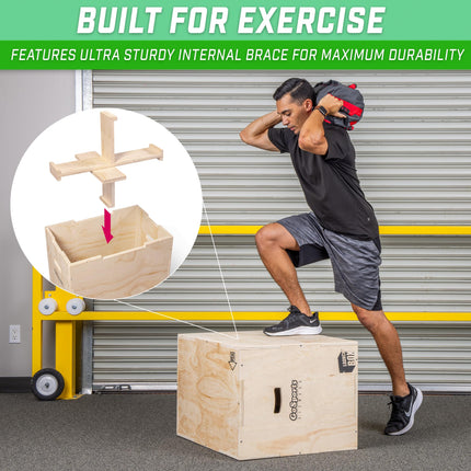 GoSports Fitness Launch Box Caja de salto de madera con altura ajustable 3 en 1 para ejercicios de todos los niveles - XL