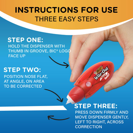 Cinta correctora BIC Wite-Out Brand Mini Twist, 8 metros, paquete de 2 unidades de cinta correctora blanca, cinta resistente a roturas rápida, limpia y fácil de usar, material de oficina o escolar