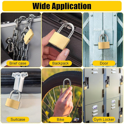Yaocom 18 Pcs Solid Brass Keyed Padlock, Small Yellow Gym Lock, Strong Padlock with Same Key for Luggage Toolbox (40mm 1-9/16")